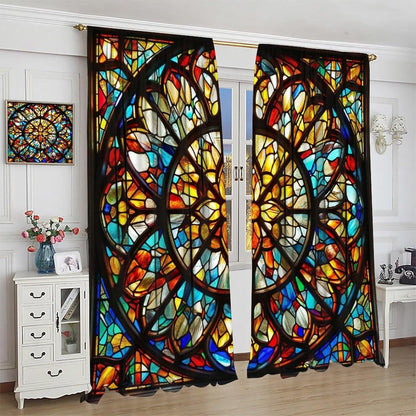 Stained Glass Curtains,Retro Mid Century Abstract Colorful Geometric Prints Home Decor Drapes for Bedroom Living Room Kitchen Window Treatment 2 Panels Set Total Size 84" W X 84" L Inch