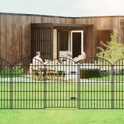 Metal Garden Fence with Gate 42in (H) x 18.7ft (L), 1 Gate+ 7 Panels Dog Fences Border Fence Animal Barrier, No Dig Garden Fencing for Yard Flower Bed Lawn Patio Outdoor, ECG4208G, Black