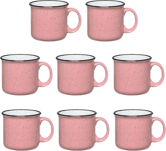 Set of 8 Ceramic Campfire Mugs – 15 Oz, Pink – Coffee & Tea Cups for Home, Work, Travel, Camping