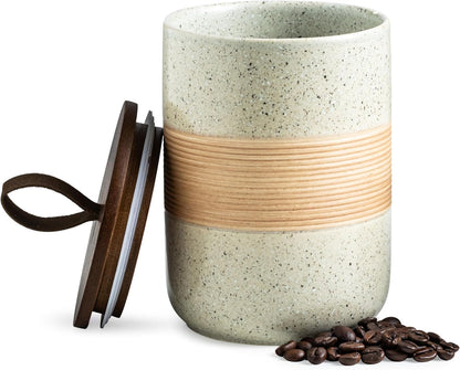 Coffee Storage Container Jar with Lid, Ceramic Kitchen Food Storage Jars with Airtight Lids for Spice Sugar Cookie, Stackable Decorative Jars for Coffee Countertop, 28oz