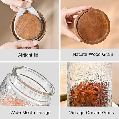 3-Pack 32oz Glass Jar With Airtight Lid,Kitchen Canisters For Countertop,Coffee Sugar Container Set,Pantry Glass Storage Containers For Flour,Candy,Loose Tea,Snack jar