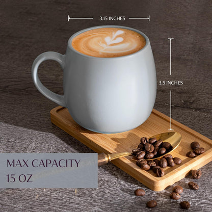 Ceramic Coffee Mugs Set of 6, 14oz - Modern Scandinavian Aesthetic - Microwavable Stoneware Coffee Cups with Comfortable Handle - Tea Mug Set for Latte, Cappuccino, Soup - Pale Blue Mist