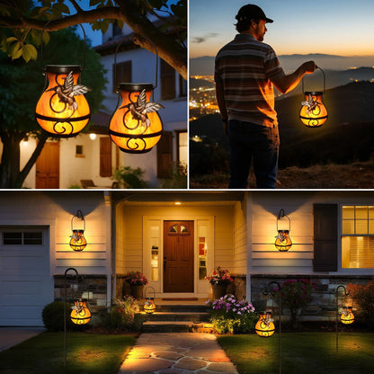 2 Pack Solar Lanterns for Outside Hanging,Solar Garden Lights Outdoor Waterproof with Flickering Flame,Led Lantern for Patio Yard Camping Halloween Decorations,Gardening Gifts for Mom