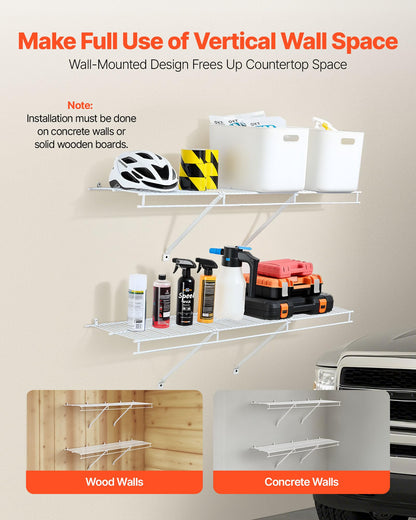 VEVOR Wire Shelf Kit, 4 ft, Set of 2, Wall Mounted Wire Shelves, Heavy-Duty Carbon Steel Hanging