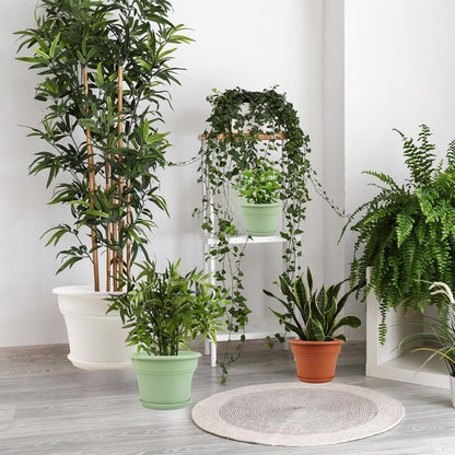 16 inch Plastic-Flower-Pot-for-Indoor-Plants, 4 Pack Large Outdoor Planter Pot with Drainage Holes & Saucers, Resin Decorative Garden Pots Planters