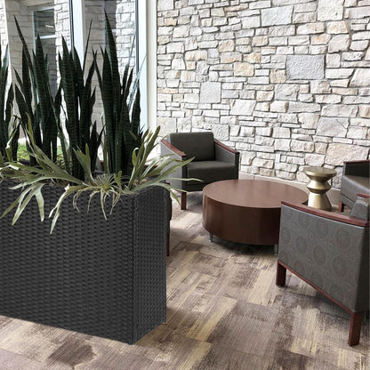 SUNNYPARK Tall Rectangular Planter with Removable Liner, All-Weather PE Rattan Large Modern Planters Indoor Outdoor Flower Plant Pots Garden Box Patio Yard Front Porch Deck