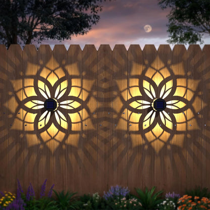 2 Pack Solar Fence Lights Metal Solar Powered Outdoor Wall Deck Step Lights Mandala Theme Waterproof Fence Light for Garden Post Patio Backyard Yard Decor, Gardening Gifts for Women Mom Grandma
