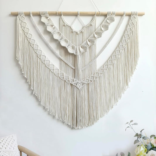Achart Macrame Wall Hanging Large- Boho Wall Decor- large wall art- Wall Decor Living Room- Macrame Tapestry Boho Decor for Bedroom (Beige-Shells)