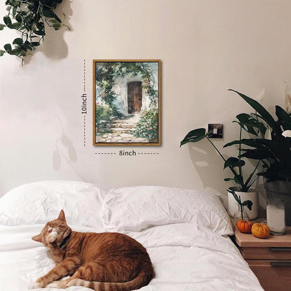 Floating Framed Canvas Vintage Wall Art, Rustic Cottage Spring Garden Oil Paintings Print, Country Floral Pictures Wall Decor for Living Room Bedroom Office Home Decor 8x10 inch