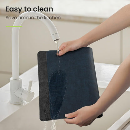 Faux Leather Dual Sided Placemats Set of 4, Square Non-Slip Heat Resistant Placemats with Coaster, Reversible wipeable Waterproof Table Mats for Kitchen, Dining, Outdoor (4, Black Navy Blue)