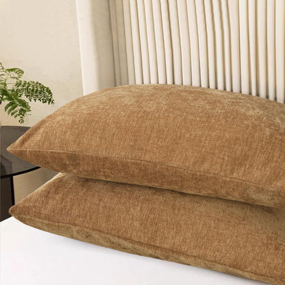 CaliTime Throw Pillow Covers Decorative 20 X 26 Inches Pack of 2 Cozy Chenille Standard Pillow Shams Cases for Couch Sofa Bed Living Room Home Apricot Brown
