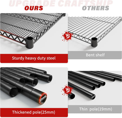 REIBII 60''W X 82.6" H Steel Heavy Duty Wire Shelving Unit with Wheels, 6-Tier Adjustable Storage Shelves 3598LBS Commercial Metal Shelves for Pantry, Garage, College Dorm Industrial Shelving, 2 Pack