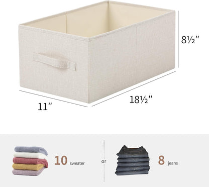 Linen Folding Storage Bins, 3 Pack Large Storage Baskets, Washable, Clothing Storage Bins with Handle, Closet Organizer for Storage Sweater,Sheets(Beige, 18½"x11" x8½")