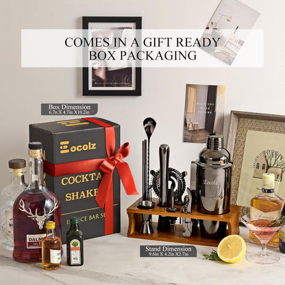 Bartender Kit Cocktail Shaker Set with Stand Bar Tool Bar Set for Drink Mixing Home Bartending Kit 17-Piece Bar Cart Accessories: Martini Shaker, Mixer Spoon, Jigger, Muddler, Strainer & Recipes Gifts