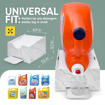 Skywin Laundry Room Organizer and Drip Tray - Soap Cup Storage for Liquid Detergent Containers (White Marble)