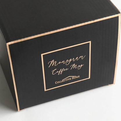 COLLECTIVE HOME - Monogram Ceramic Mugs, 15 oz Golden Initial Coffee Cups, Elegant Alphabet Tea Mugs, Elegant Personalized Mug with Gift Box, Luxurious Cups for Office and Home (w)