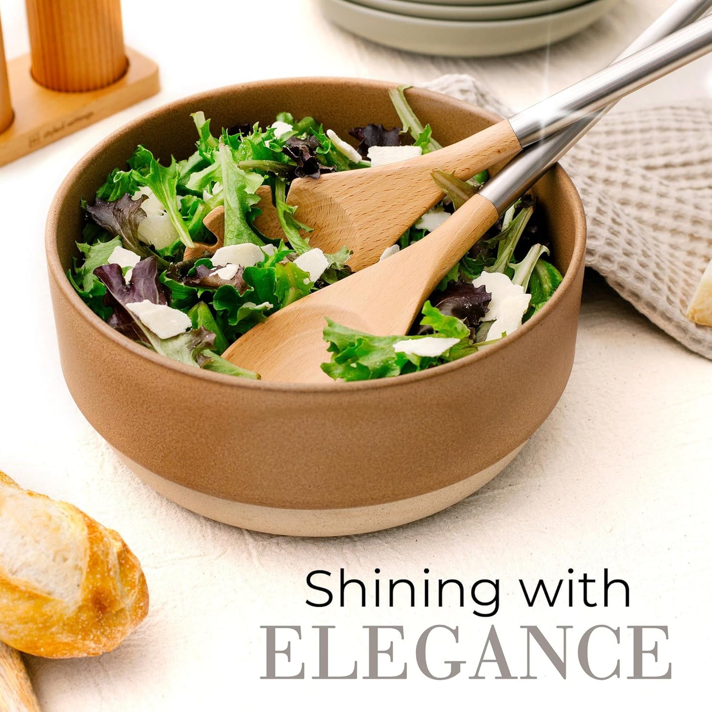 STYLED SETTINGS Wood Cooking Utensils Set with Stainless Steel Handles – 6-PC Durable Wooden Spoons for Cooking, Serving, & Mixing – Kitchen Utensils Set for Nonstick Cookware, Great for Gifting