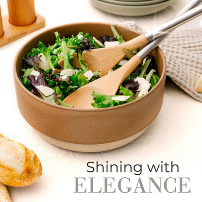 STYLED SETTINGS Wood Cooking Utensils Set with Stainless Steel Handles – 6-PC Durable Wooden Spoons for Cooking, Serving, & Mixing – Kitchen Utensils Set for Nonstick Cookware, Great for Gifting