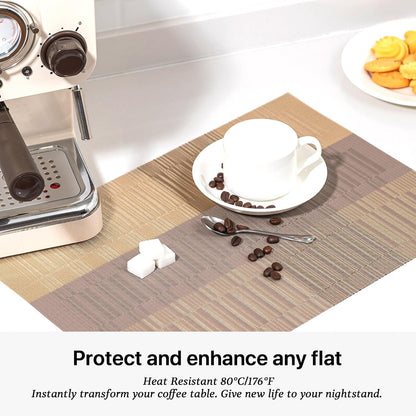 LEXMORE Placemats Set of 8 Vinyl/Plastic Woven Place Mats for Kitchen Table Indoor/Outdoor Washable Placemat Wipeable Dining Table Mats(Gold Dune)