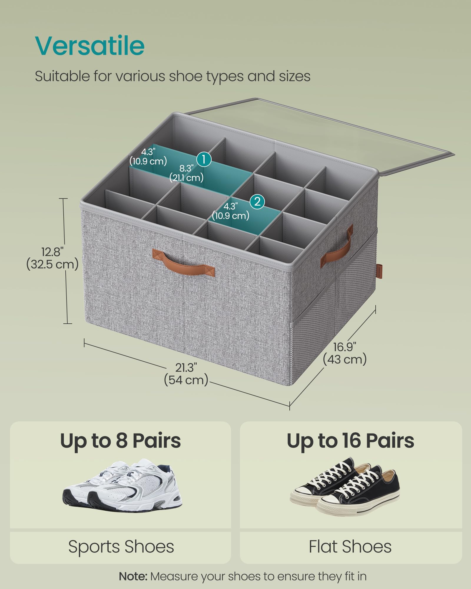SONGMICS Shoe Organizers for Closet, Pack 2 Shoe Storage Bins, Fits 32 Pairs, Fabric Containers