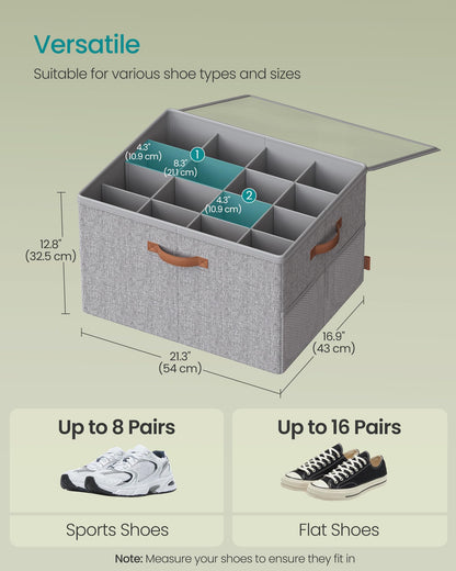 SONGMICS Shoe Organizers for Closet, Pack 2 Shoe Storage Bins, Fits 32 Pairs, Fabric Containers