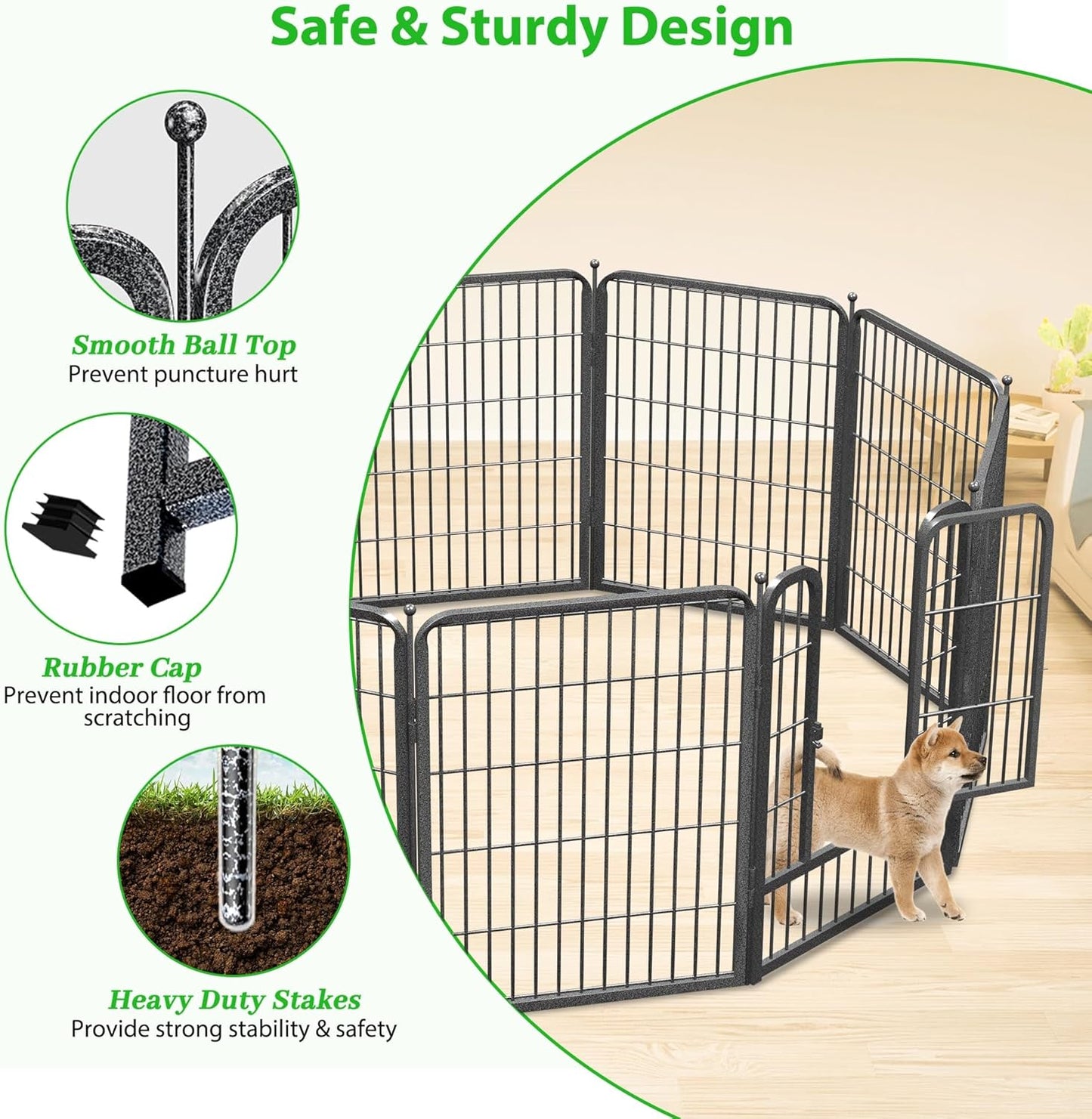 Decorative Black Metal Fencing Garden Fence with Gate, 64ft(L) 32in(H) 28 Fence Panels No Dig Fence Rustproof Animal Barrier Fence Temporary Dog Panels Fencing Outdoor