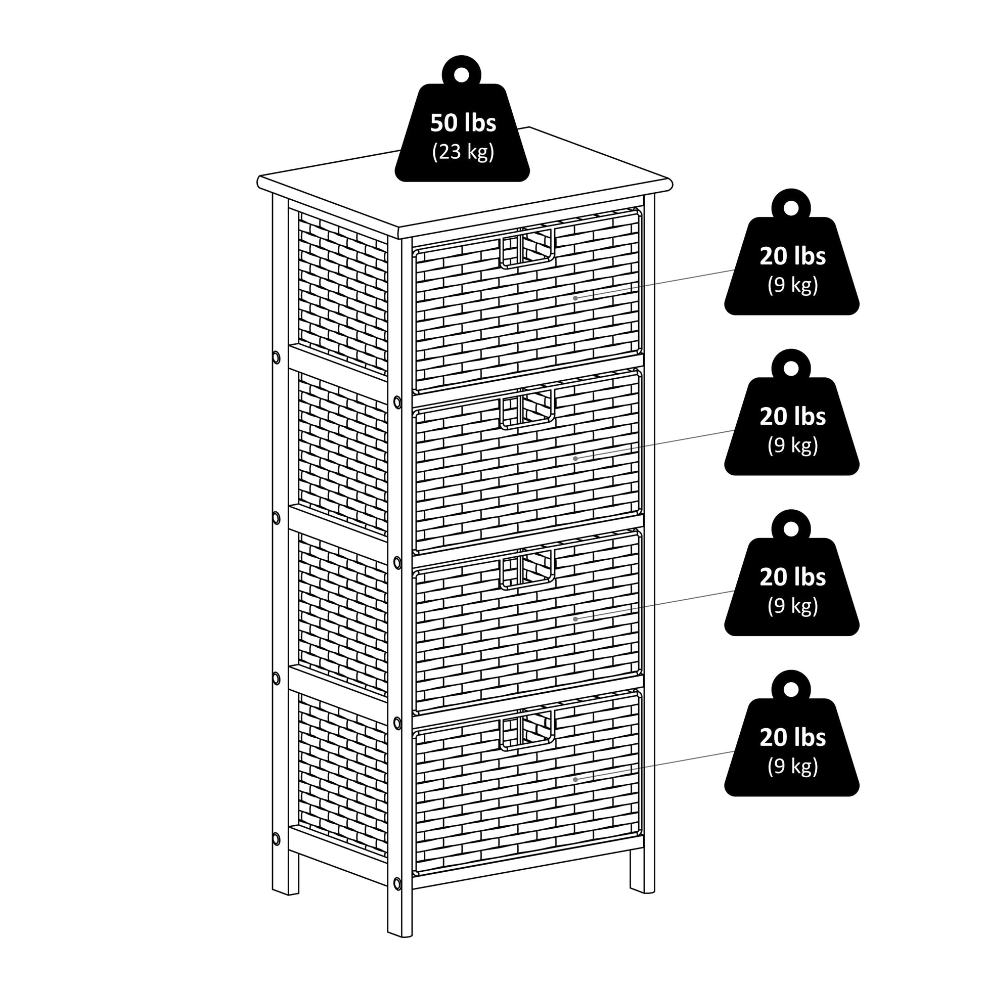 Winsome Omaha Home Storage Rack with 4 Baskets