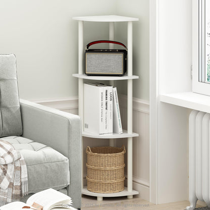 Furinno Turn-N-Tube Corner Shelf, 4-Tier Corner Bookshelf, White