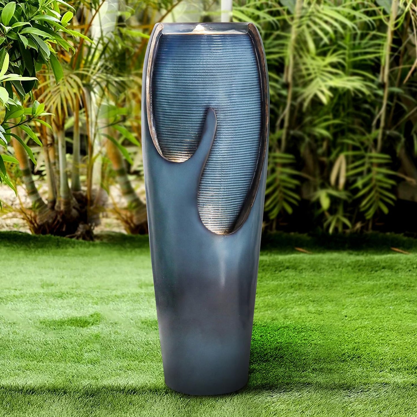 Naturefalls 38.7” H Modern Outdoor Fountain - 4-Tiered Outdoor Garden Fountains with Contemporary Design&LED Light for Garden, Patio, Deck, Porch, Backyard and Home Art Decor