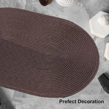 AHHFSMEI Placemats Set of 6 for Dining Table Washable Woven Vinyl Non-Slip 18x12 inches Placemat Heat-Resistant Durable Table Mats for Dining Table Easy to Clean (Oval Brown, 6)