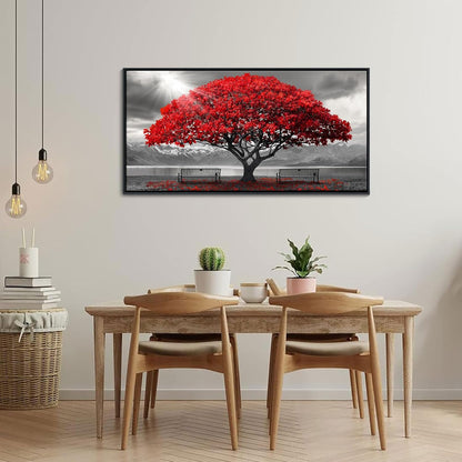 AJAZIKO Red Wall Art - Modern Framed Wall Art for Living Room - Red Tree Black and White Landscape Canvas Prints Posters & Prints for Home Office Bedroom Decorations - Large Wall Pictures 20×40IN