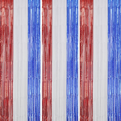 3 Pack Foil Fringe Backdrop - Red&White&Blue Shiny Tinsel Curtains for Party Decoration/Photo Booth Props - 3.3x8.2 FT Metallic Foil Backdrop for Birthday, Wedding, Graduation, Christmas.