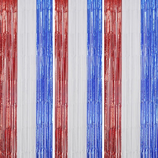 3 Pack Foil Fringe Backdrop - Red&White&Blue Shiny Tinsel Curtains for Party Decoration/Photo Booth Props - 3.3x8.2 FT Metallic Foil Backdrop for Birthday, Wedding, Graduation, Christmas.