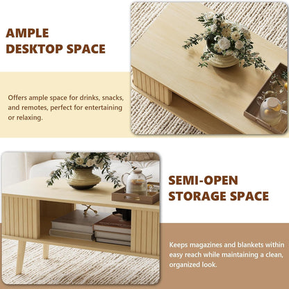 LAZZO Coffee Table with Storage Center Table for Living Room Rectangle Coffee Table with Rounded Edges,Easy Assembly, Natural Wood