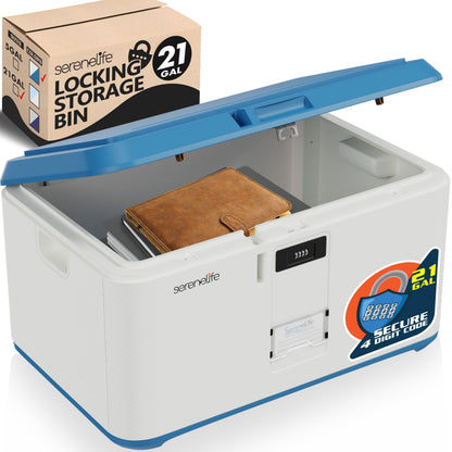 SereneLife Locking Storage Container Bin - 21 Gallon Large Capacity - Stackable Storage Tote Deck