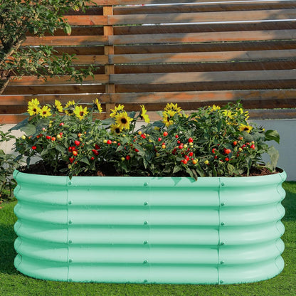 Land Guard 18“ Tall 4×2ft Galvanized Raised Garden Bed Kit, Galvanized Planter Garden Boxes Outdoor, Oval Large Metal Raised Garden Bed for Vegetables……… (Lime Green, 4×2×1.5ft)