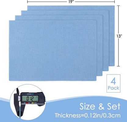 MANSPHIL Table Cloth Placemats Set of 4 Washable Cotton Thick Faux Linen Place Mats Heat Resistant Double Layer Table Mats for Dining Kitchen Indoor Use - 13x19 Inch Light Blue