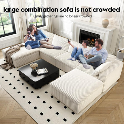 157.5" Cloud Couch Oversized Modular Sectional Sofa for Living Room,Modern Sofa with Deep Seat，U-Shape Boneless Couch with 2 Ottoman,Comfy Upholstered Couches for Apartment, Studio, Office,White