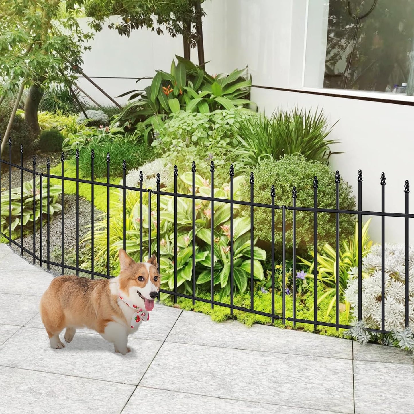 Metal Garden Fence 26 in H x 12 ft L, 6 Panels + 7 Stakes Border Dog Fence Panels Animal Barrier, No Dig Garden Fencing for Yard Patio Flower Bed Lawn Outdoor, Arch Black