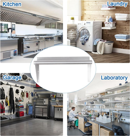 HARDURA Stainless Steel Shelf 18" x 36", 340lb Commercial Shelves Wall Mount Metal Shelving with Backsplash and Brackets for Kitchen, Restaurant, Laundry Room and Home