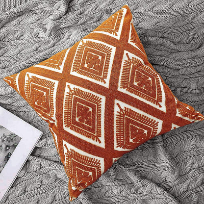 Alysheer Embroidered Decorative Throw Pillow Covers 18x18 inches Set of 2 Pieces, Boho Geometric Modern Chic Classic Pattern Cotton Cushion Cases for Sofa Couch Bed Living Room(Burnt Orange)