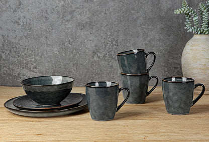 famiware Coffee Mugs Set of 4, Ocean Round 11.5oz Coffee Cup Set with Handle for Cocoa, Milk, Hot Chocolate, Stoneware Cups for Kitchen, Reactive Glaze, Microwave Dishwasher Safe, Deep Forest