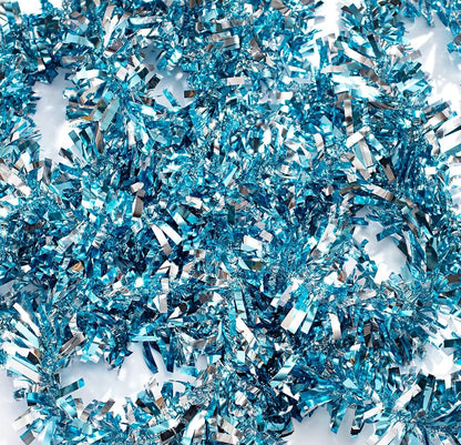Anderson's Light Blue & Silver Sparkle Glitter Metallic Tinsel Twist for Trailer Or Golf Cart, 4 inches Wide x 25 ft Long, Christmas, Patriotic and Holiday Garland Decor for Parties and Parades