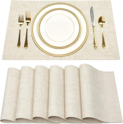 SUEH DESIGN Faux Leather Placemats Set of 6, Wipeable Place Mats Heat Resistant Table Mats Waterproof Dining Table Placemats for Indoor Outdoor Kitchen Dining Table