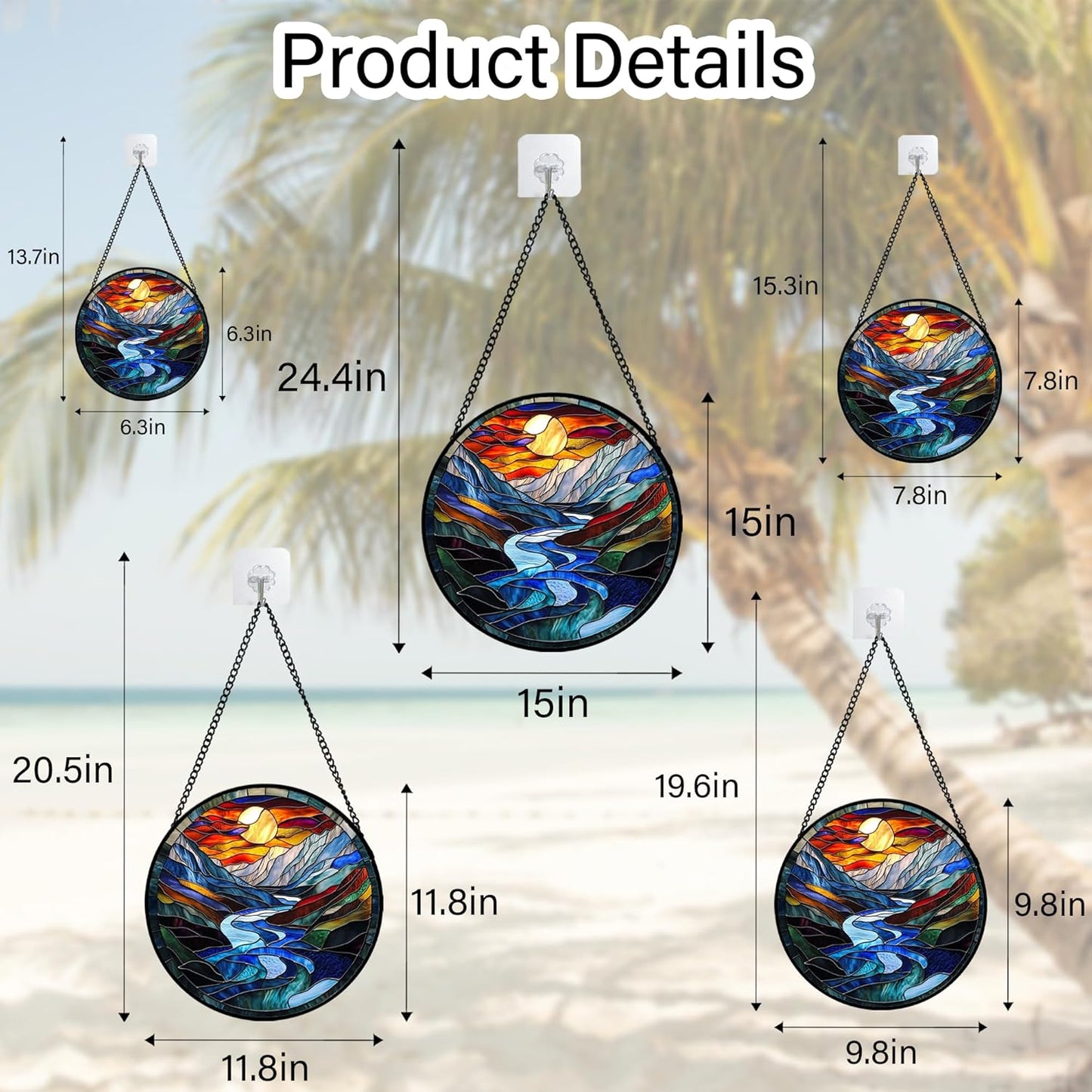 Stained Glass Window Hanging, Canyon Mountains Sunset View Sun Catcher for Window Home Decor Landscape Suncatcher Mother's Day Birthday Gifts for Women Men Mom and Nana 9.8 in