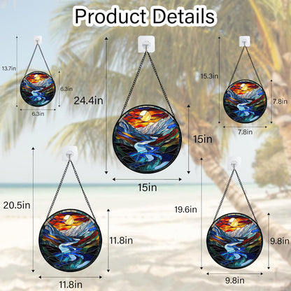 Stained Glass Window Hanging, Canyon Mountains Sunset View Sun Catcher for Window Home Decor Landscape Suncatcher Mother's Day Birthday Gifts for Women Men Mom and Nana 11.8 in