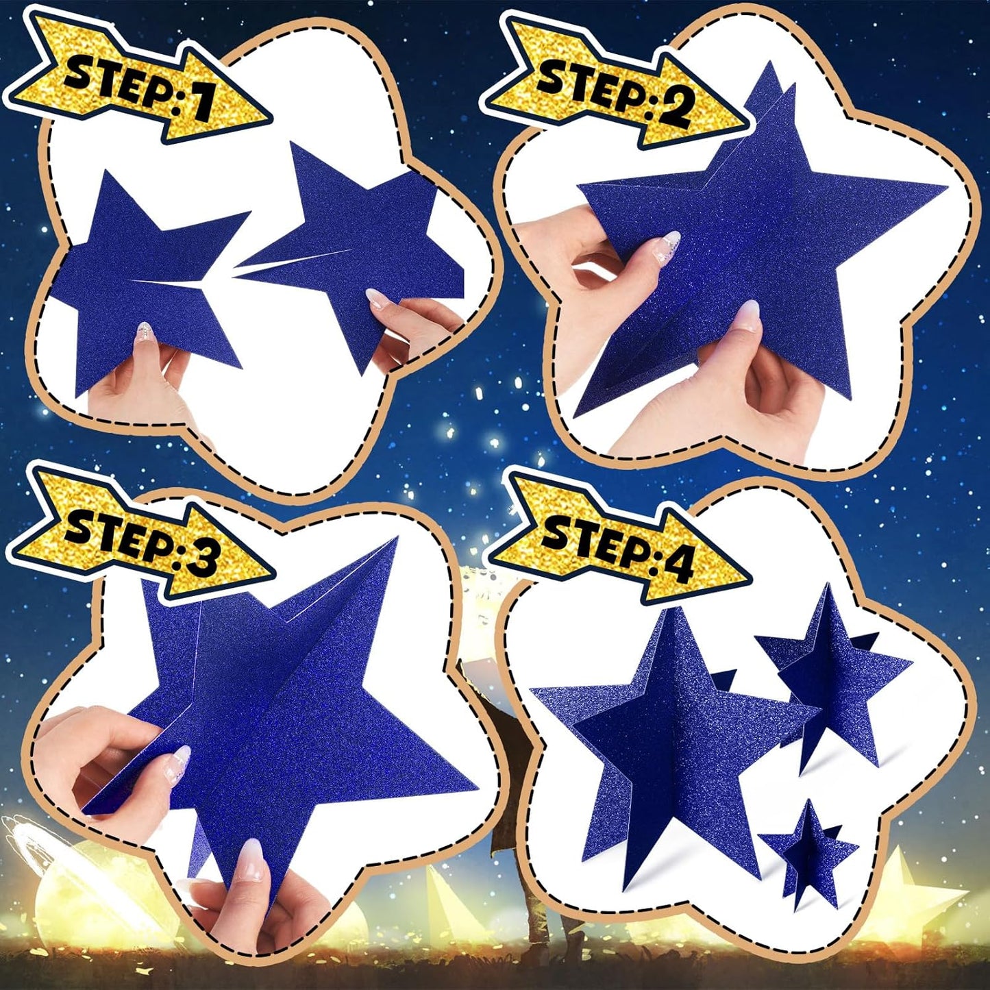 45 Pcs 3D Star Centerpieces Movie Night Decorations for Table in 3 Sizes Hanging Supplies for Red Carpet Film Show Theme Birthday New Year Party First Day of School Table Decor(Blue, Gold)