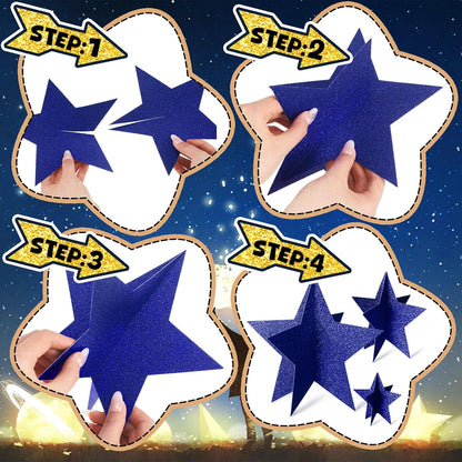 45 Pcs 3D Star Centerpieces Movie Night Decorations for Table in 3 Sizes Hanging Supplies for Red Carpet Film Show Theme Birthday New Year Party First Day of School Table Decor(Blue, Gold)