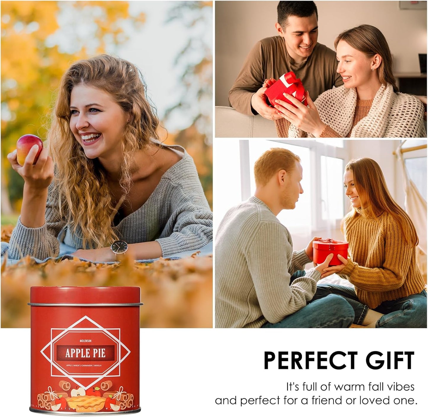 Apple Pie Fall Scented Candle – 9 oz Soy Wax in Travel-Friendly Reusable Tin, Non-Toxic & Clean Burning, 50-Hour Burn – Cozy Autumn Fragrance, Holiday Gift & Fall Decor for Women & Men