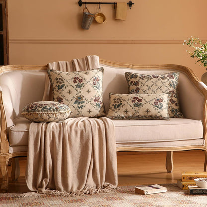 patdrea Designer Throw Pillow Covers Set of 4,Euro Vintage Light Brown Linen with Floral Collection Pattern Pillow Cover,Decorative Square Lumbar Round Pillowcases Cushion for Bed Living Room Car